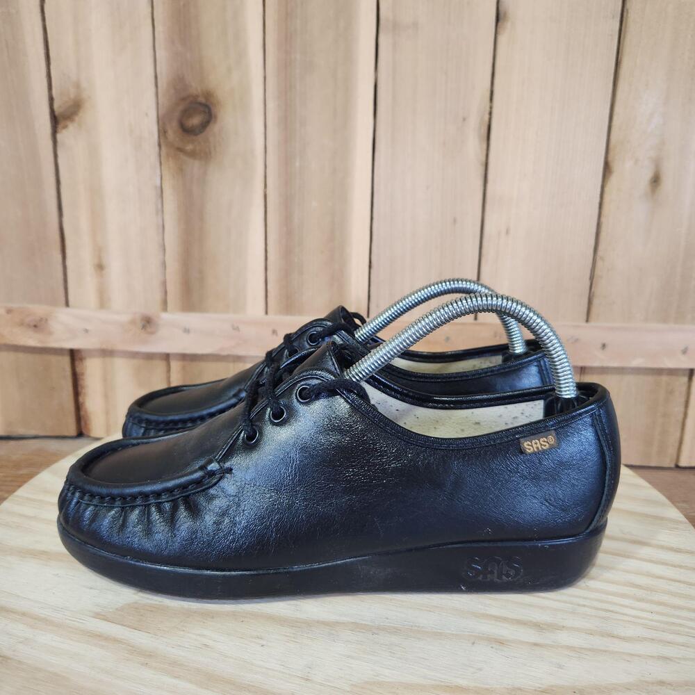 SAS Siesta Shoes Womens 8.5 WW Black Leather Lace Up Comfort Walking Casual